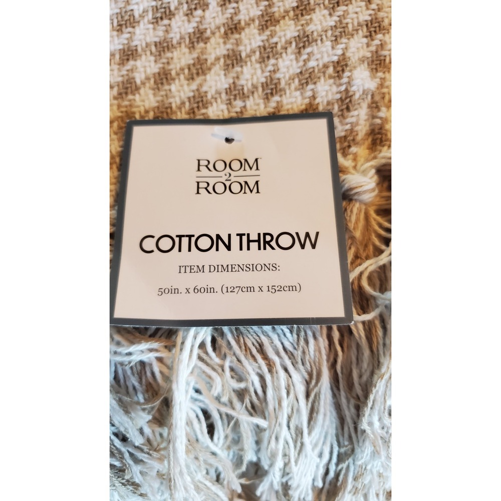 Room 2 Room Cotton Throw Blanket Beige Houndstooth Fringe 50x60 NEW